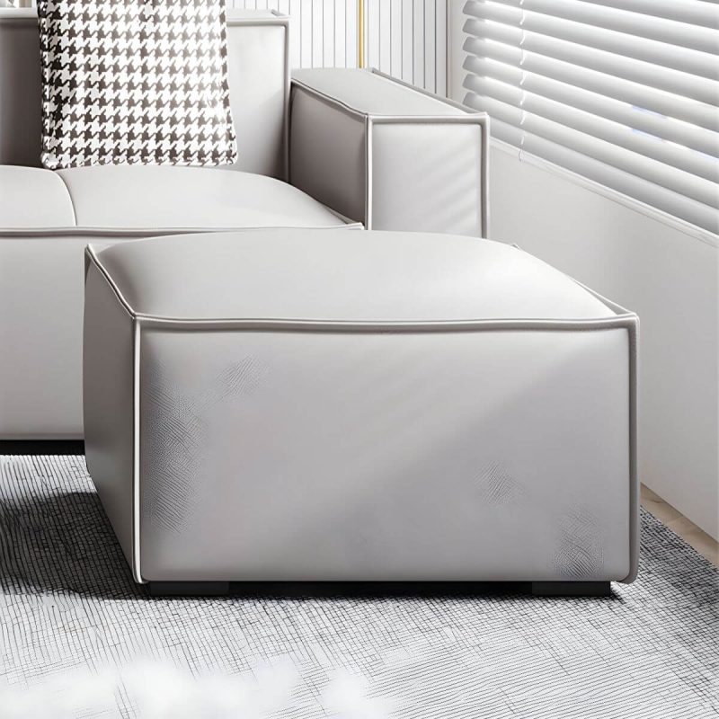 "Modern Upholstered Accent Stool with Wood Frame and Solid Color Seat - 1 Piece 31.5"L x 31.5"W x 14"H Genuine Leather Light Gray"
