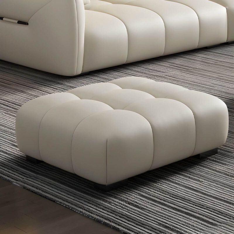 "Upholstered Modern Pine Accent Stool with Tufted Seat and Wooden Legs - Black 2 Piece Set"