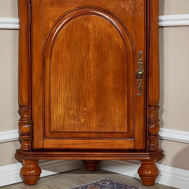 "Solid Oak Free Standing Accent Cabinet for Drawing Room, Walnut, 18"L x 18"W x 50"H"
