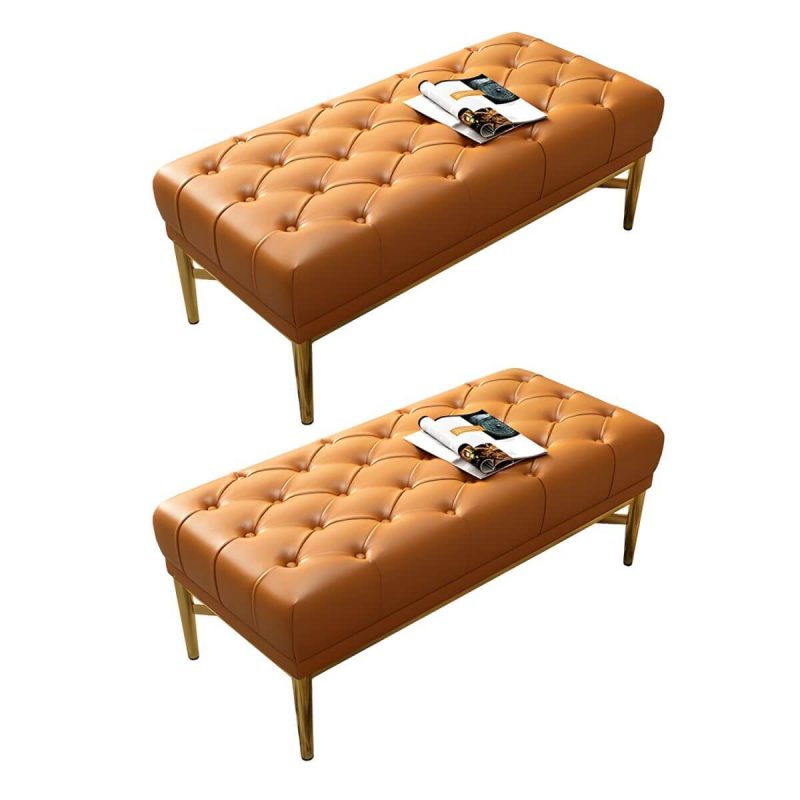 "Tufted Modern Upholstered Accent Stool with Nail Head Trim - Backless - 2 Piece Set Nappa Orange"