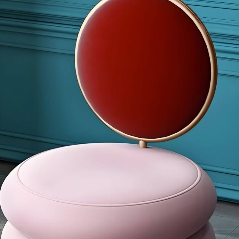 "Modern Upholstered Vanity Stool with Metal Frame and Patchwork Design - Pink 2 Piece Set"