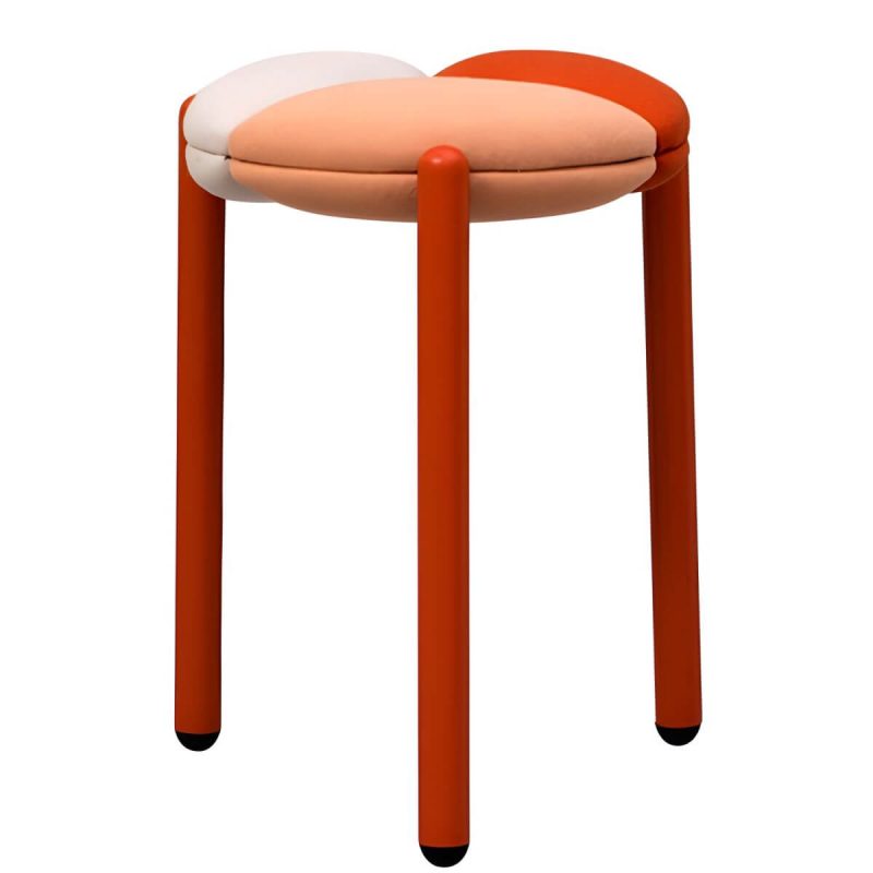 "Modern Upholstered Accent Stool with Metal Frame and Stackable Design - 1 Piece Red"