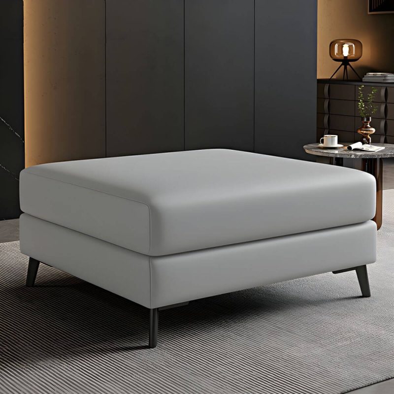 "Modern Standard Ottoman in Faux Leather with Solid Color and Wood Frame - 1 Piece Light Gray 31"L x 23"W x 16"H"
