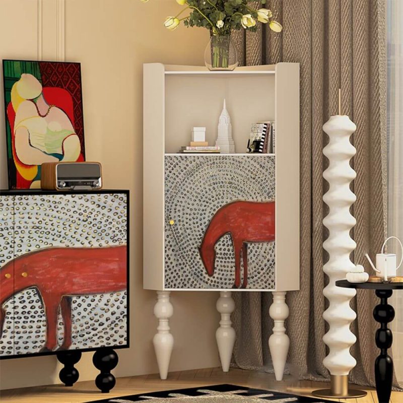 "Chalk Timber Free Standing Nook Accent Cabinet with 2 Exterior Shelves, 1 Cabinet and Knob, White, 25"L x 18"W x 55"H"
