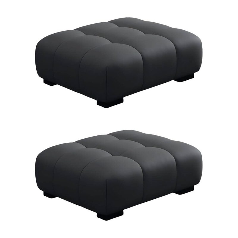 "Upholstered Modern Pine Accent Stool with Tufted Seat and Wooden Legs - Grey 2 Piece Set"
