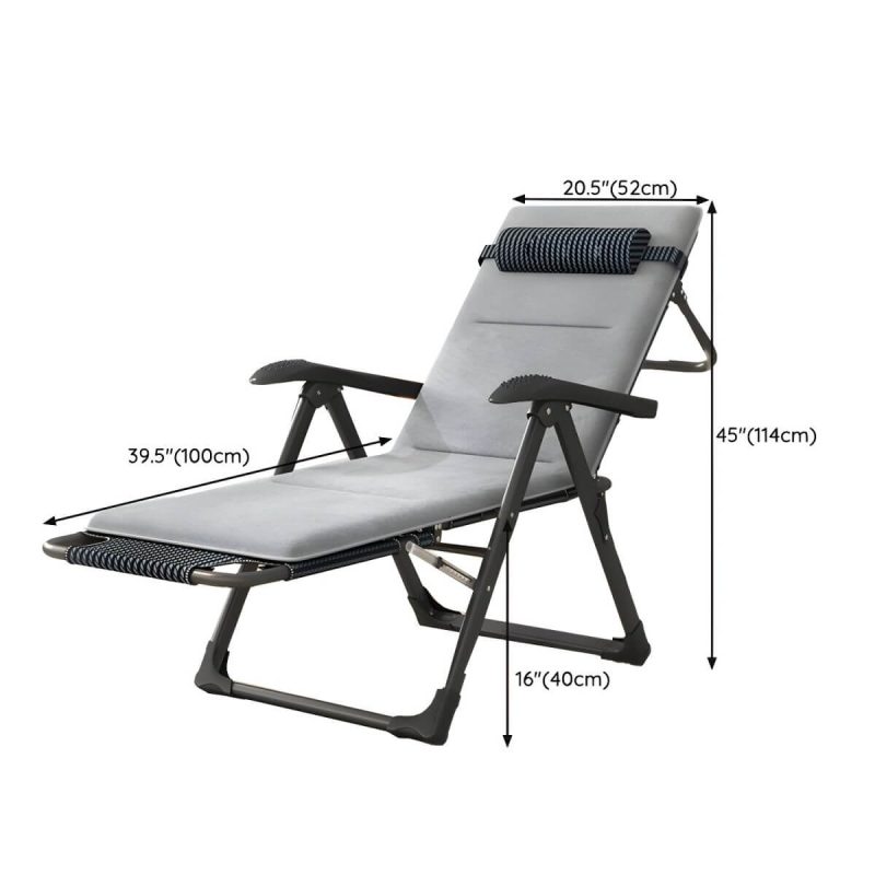 "Dimension of Small Modern Recliner with Massage Function and Striped Pattern, featuring Metal Legs - Matte Black Gray Recliner & Cushion"