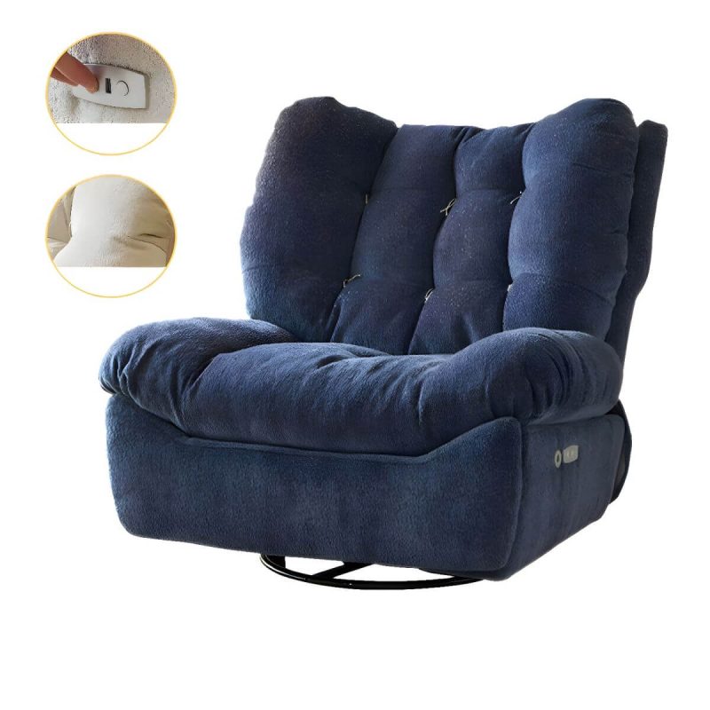"Modern Chenille Wing Chair Recliner with Tufted Design and Standard Size - Royal Blue Power Recline Swivel Rocker"