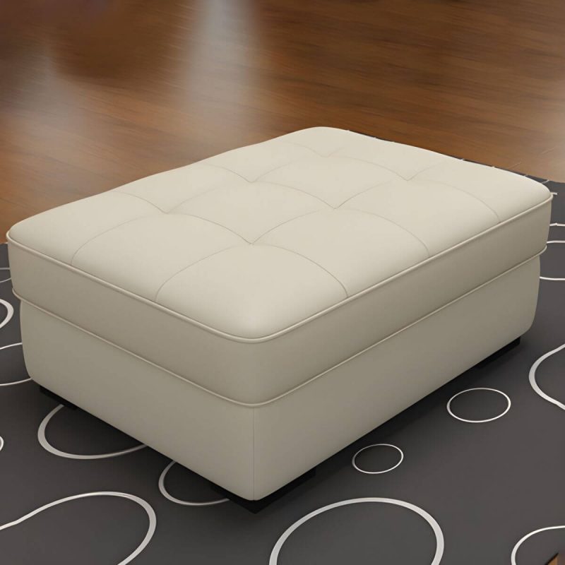 "Solid Color Genuine Leather Backless Wood and Upholstered Stool - 1 Piece 31.5"L x 24"W x 16"H Off-White Trunk Storage Not Included"