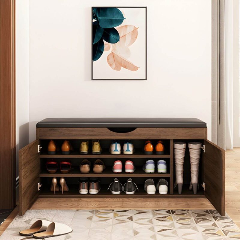 "Indoor Solid Color Contemporary Rectangle Wood with Storage Standard - 1 Piece Walnut 39.5"L x 14"W x 20"H"