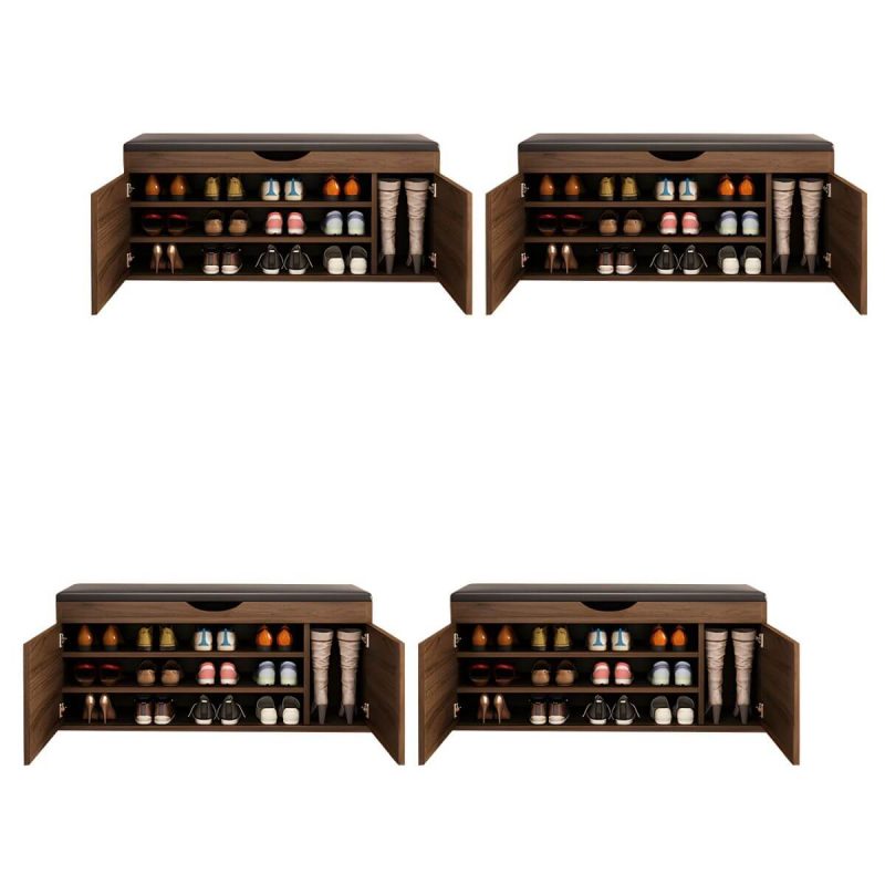 "Indoor Solid Color Contemporary Rectangle Wood with Storage Standard - 4 Piece Set Nut-Brown 39.5"L x 14"W x 20"H"