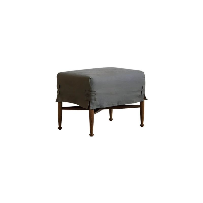 "Modern Upholstered Backless Accent Stool with Wood Legs and Linen Upholstery - Grey 1 Piece"