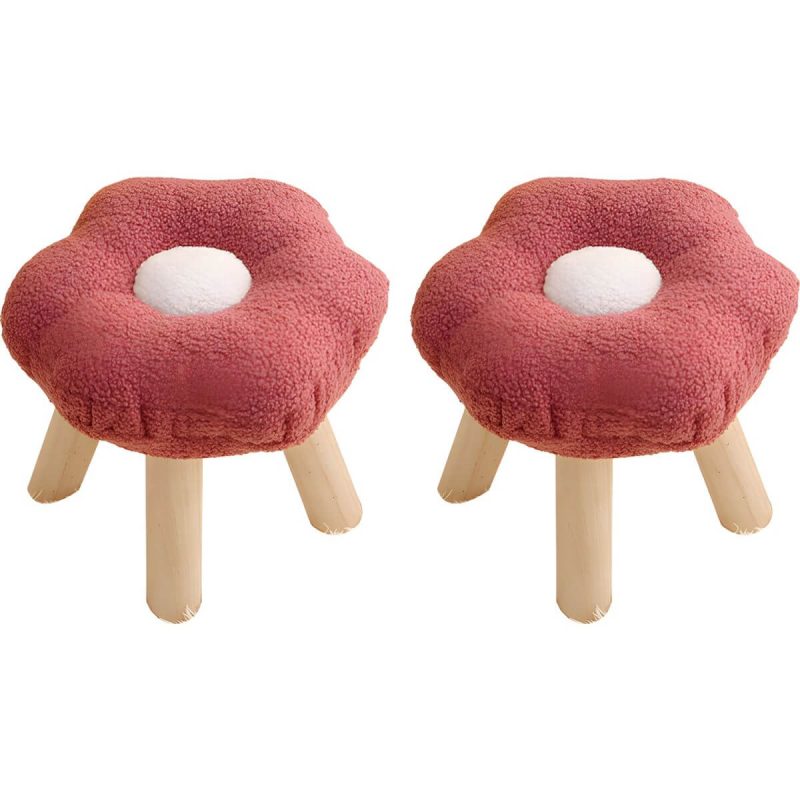 "Modern Unique Flannel Ottoman with Removable Cushion Cover and Wood Frame - 2 Piece Set Red"