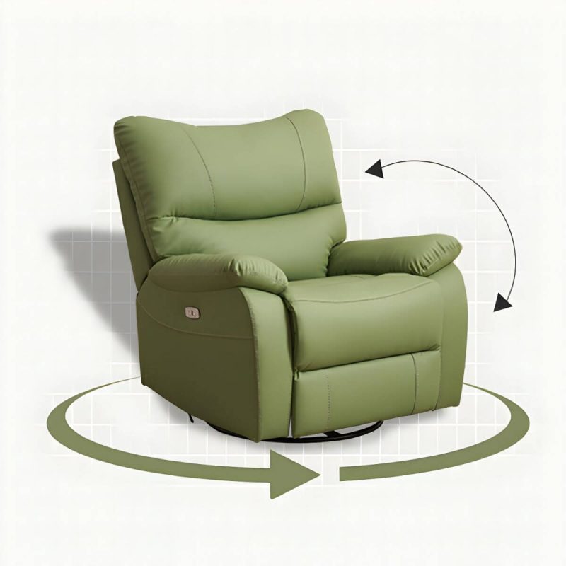 "Small Modern Recliner with Lumbar Support and Foam-Filled Comfort, Solid Upholstery - Mint Green Power Recline Swivel Rocker"