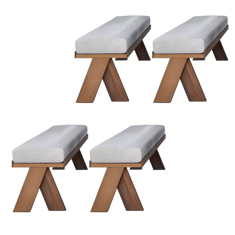 "Standard Footstool Upholstered Solid Color Farmhouse Rectangle Gray Indoor Fabric - 4 Piece Set 63"L x 16"W x 18.5"H"