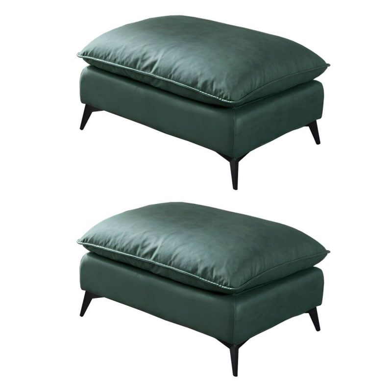 "Modern Upholstered Accent Stool with Wooden Legs - Medium Height (17" - 19") - Blackish Green 2 Piece Set"