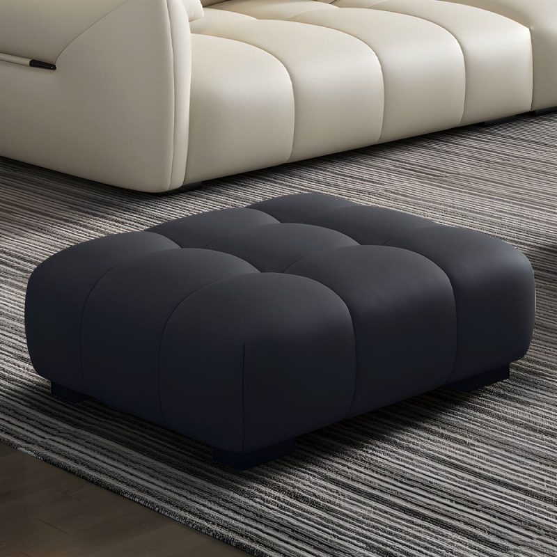 "Tufted Upholstered Modern Accent Stool with Pine Wood Legs in Solid Color - Black 1 Piece"