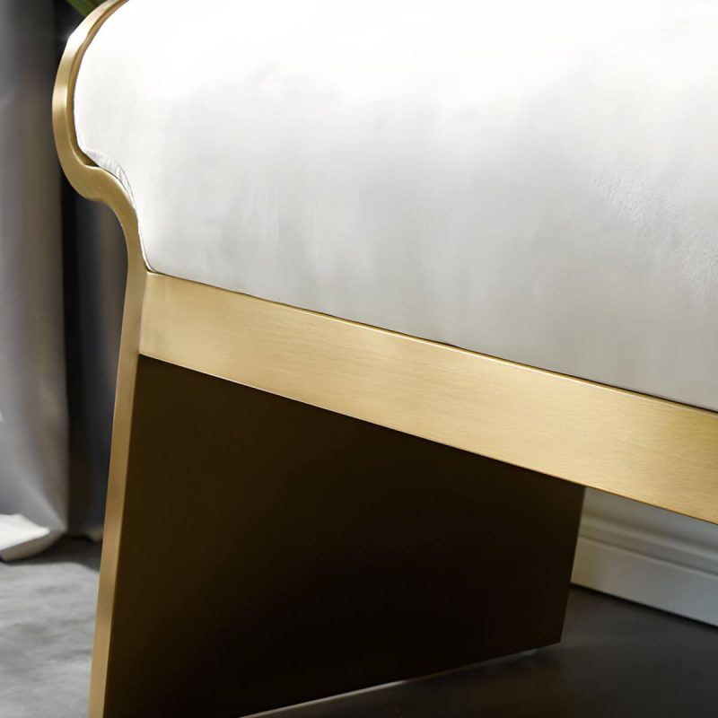 "Modern Beige Leather Rectangle Ottoman with Metal Frame for Stylish Comfort - 2 Piece Set 47"L x 14"W x 18"H"