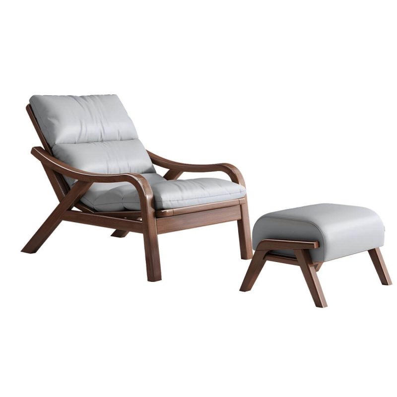 "Traditional Recliner Chair with Solid Wood Legs and Arms Indoor Chair - Faux Leather Gray Recliner with Ottoman"