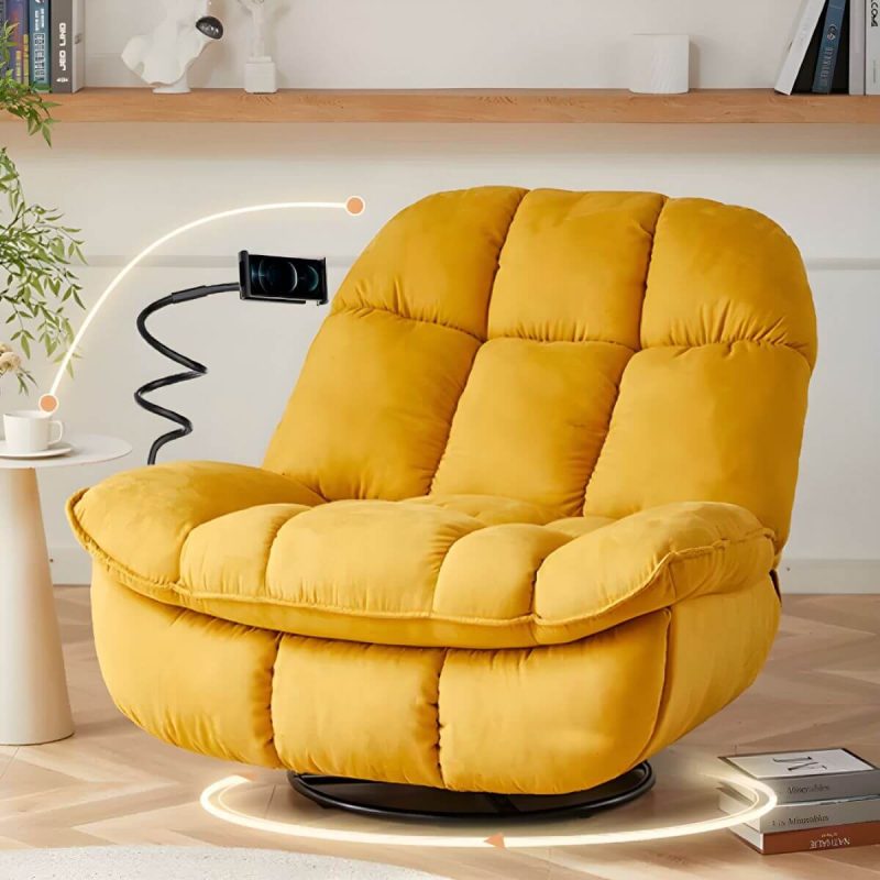 "Metal Solid Color Swivel Rocker Indoor Modern Position Lock Swivel Recliners - Yellow Power - Push Button Swivel Rocker Bracket Included"