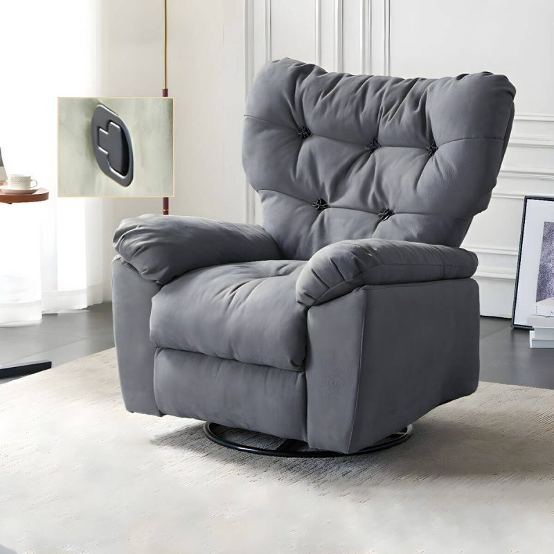 "Ergonomic Suede Modern Recliner with Tufted Back and Adjustable Lumbar Support - Manual - Handle/Lever Standard (No Motion) Gray"