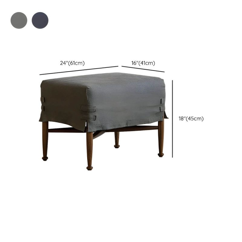 "Dimension of Modern Upholstered Backless Accent Stool with Wood Legs and Linen Upholstery - Blue-Black 1 Piece"