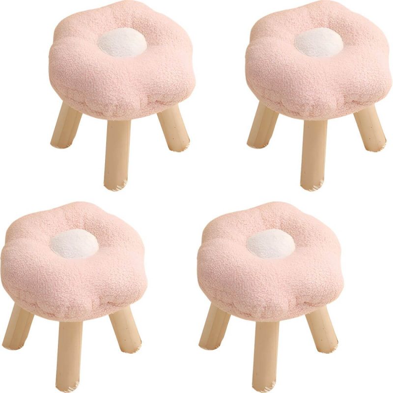 "Modern Unique Flannel Ottoman with Removable Cushion Cover and Wood Frame - 4 Piece Set Pink"