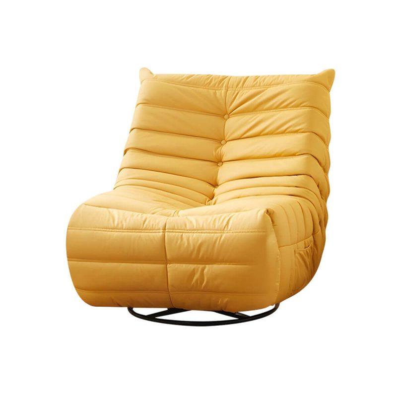 "Bonded Leather Recliner Chair Solid Color Metal Indoor Storage Reclining - Yellow Manual - Handle/Lever"