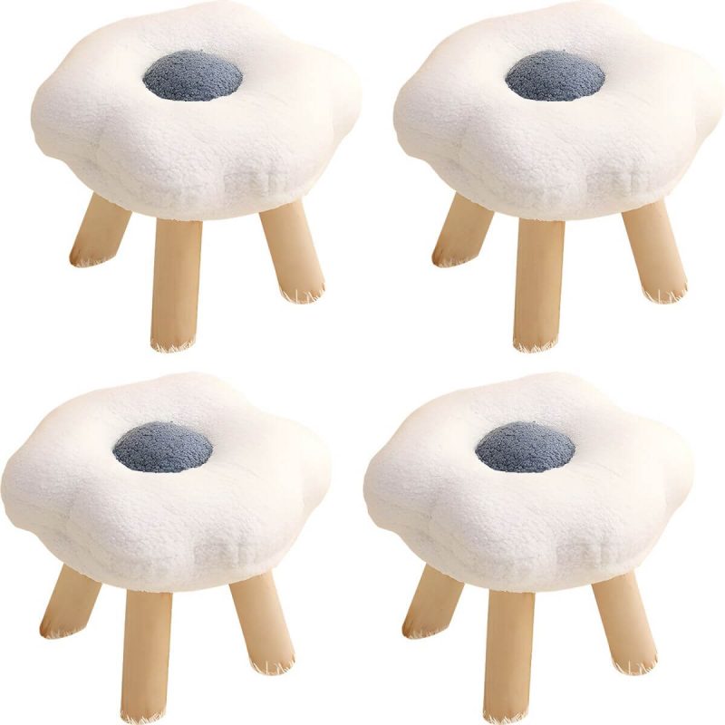 "Modern Unique Flannel Ottoman with Removable Cushion Cover and Wood Frame - 4 Piece Set White"