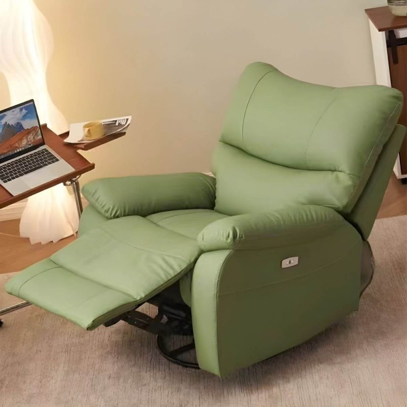 "Small Modern Recliner with Lumbar Support and Foam-Filled Comfort, Solid Upholstery - Blue Power Recline Swivel Rocker"