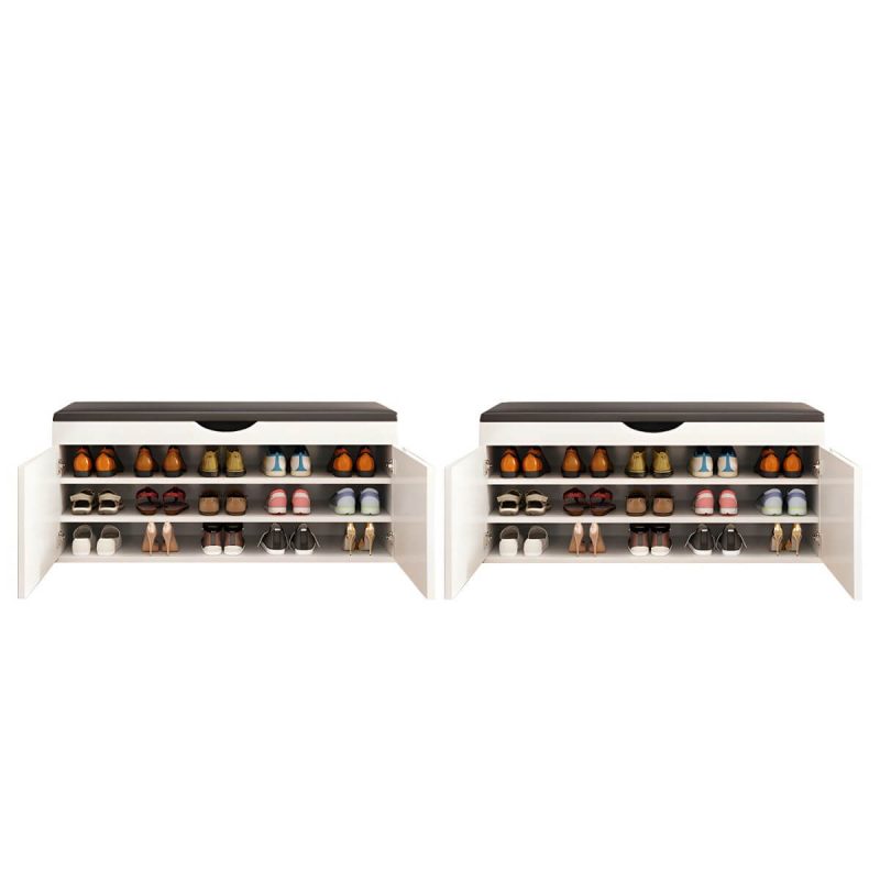 "Indoor Solid Color Contemporary Rectangle Wood with Storage Standard - 2 Piece Set Ivory 39.5"L x 14"W x 20"H"