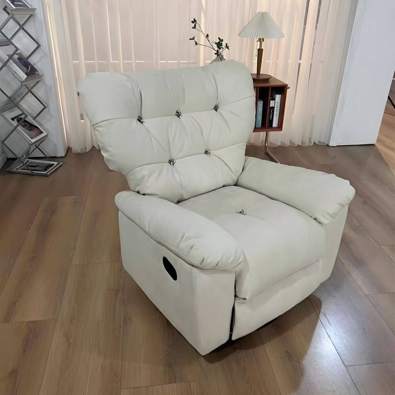 "Ergonomic Suede Modern Recliner with Tufted Back and Adjustable Lumbar Support - Manual - Handle/Lever Standard (No Motion) Dark Green"