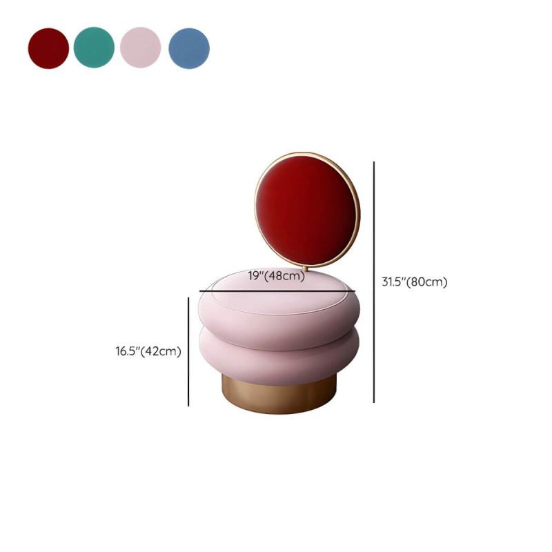 "Dimension of Modern Upholstered Vanity Stool with Metal Frame and Patchwork Design - Red-Pink 1 Piece"