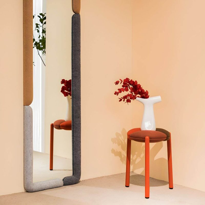 "Modern Upholstered Accent Stool with Metal Frame and Stackable Design - 1 Piece Red"
