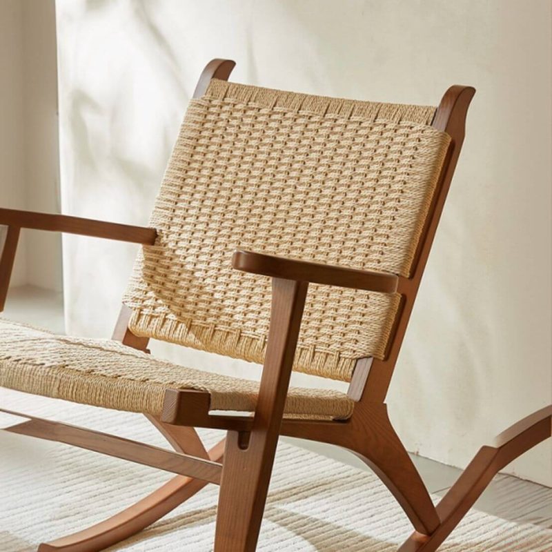 "Wooden Rocking Chair Couch with Ottoman and Rear Back, Red Oak, Rocking Chair with Ottomans"