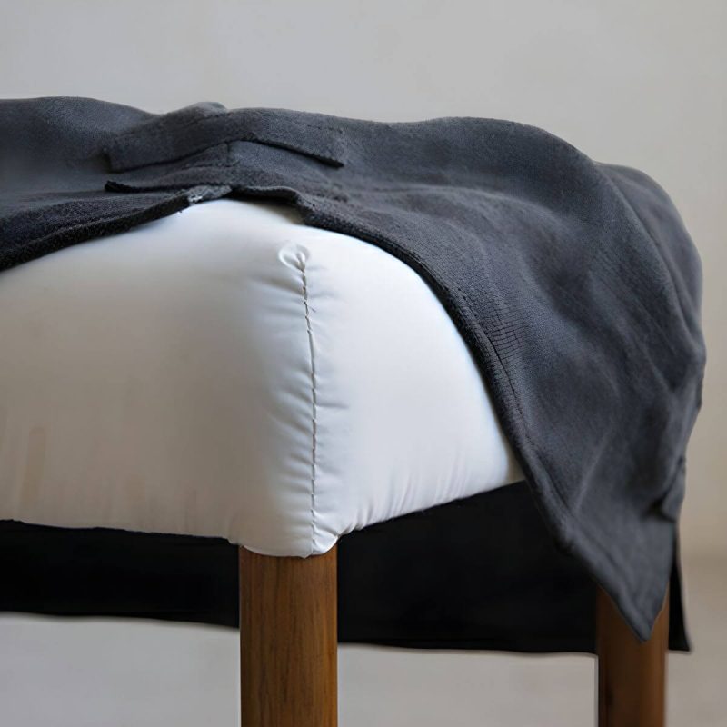 "Modern Upholstered Backless Accent Stool with Wood Legs and Linen Upholstery - Blue-Black 2 Piece Set"