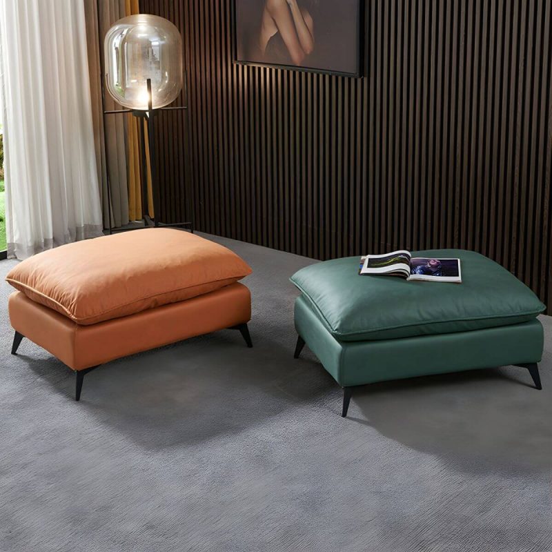 "Modern Upholstered Accent Stool with Wooden Legs - Medium Height (17" - 19") - 2 Piece Set Khaki"