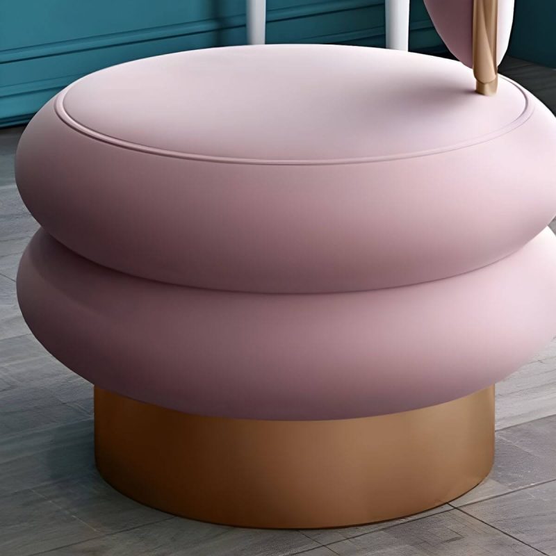 "Modern Upholstered Vanity Stool with Metal Frame and Patchwork Design - Yellow/ Green 1 Piece"