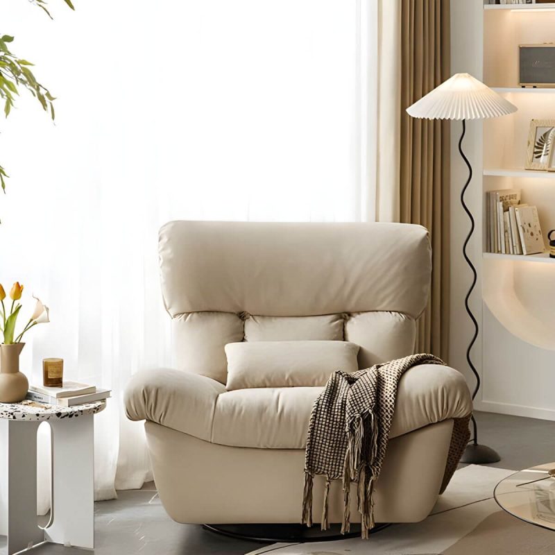 "Luxury Modern Ergonomic Recliner with Velvet Suede, Swivel Rocker Base and Lumbar Support - Light Brown"