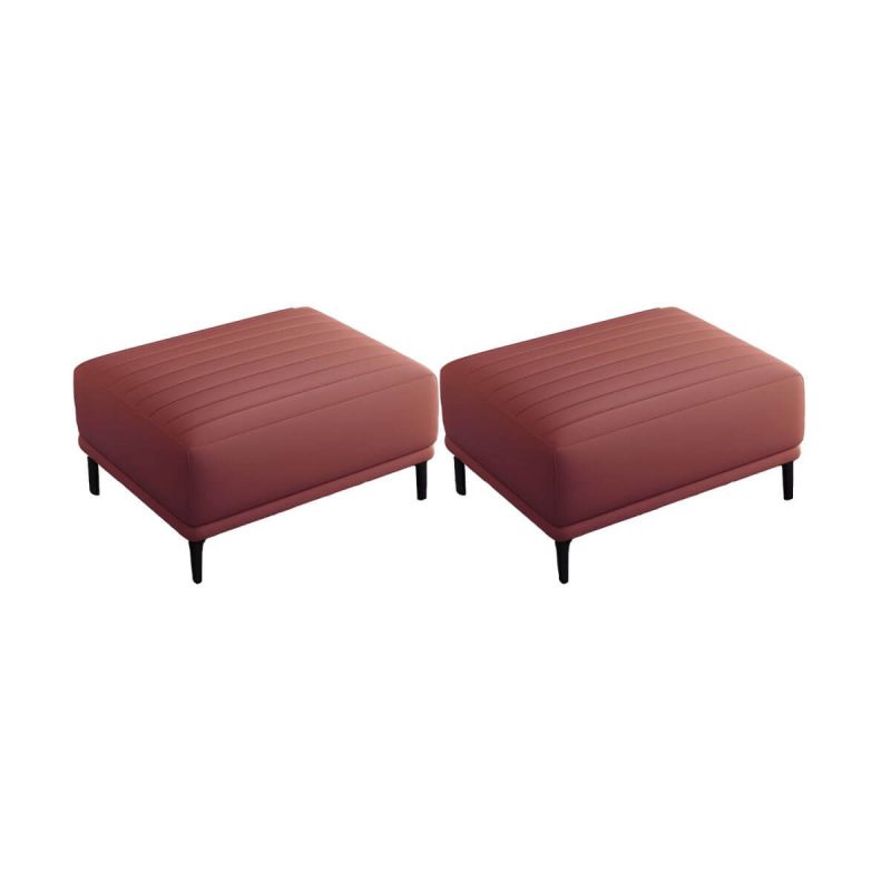 "Modern Upholstered Accent Stool with Solid Color Seat and Pine Wood Legs, Medium Height - Pink 2 Piece Set"
