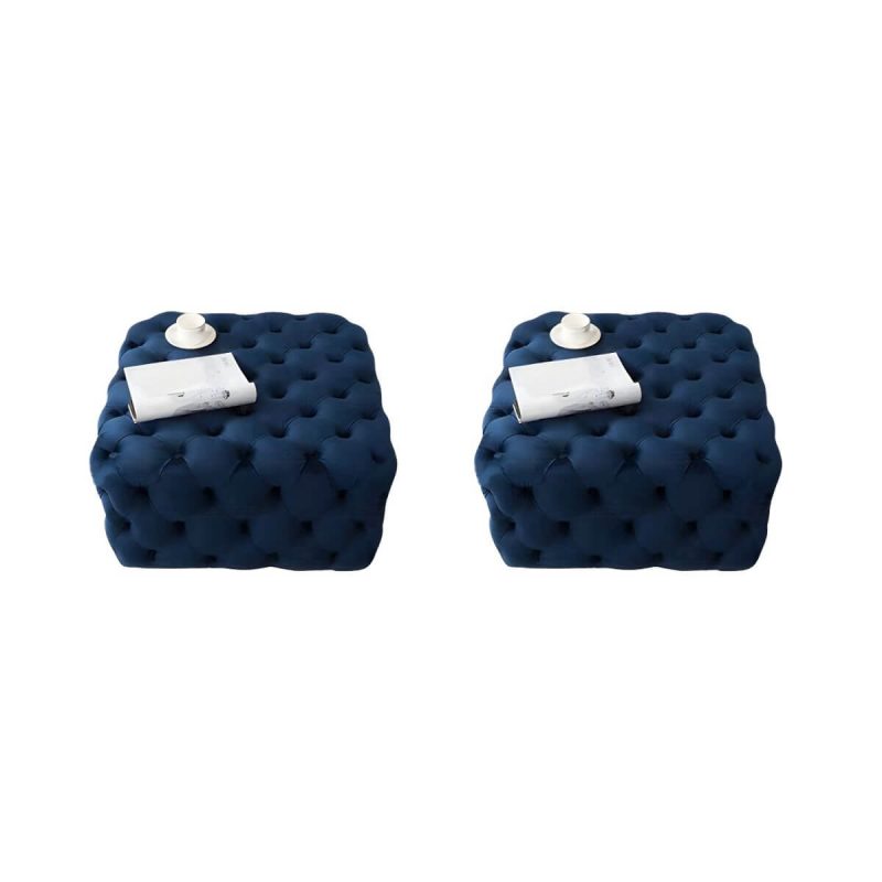 "Tufted Upholstered Fabric Square Contemporary Solid Color Indoor Standard Footstool - 2 Piece Set Royal Blue 39.5"L x 39.5"W x 16.5"H"