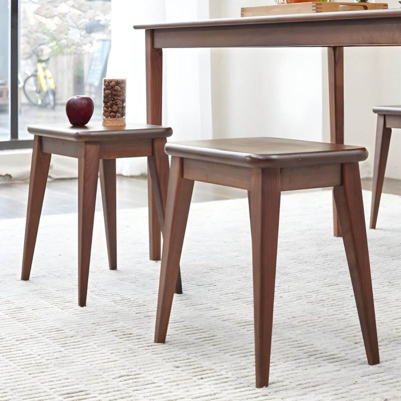 "Modern Brown Walnut Wood Utility Stool with Stackable Legs for Table Use - 1 Piece"