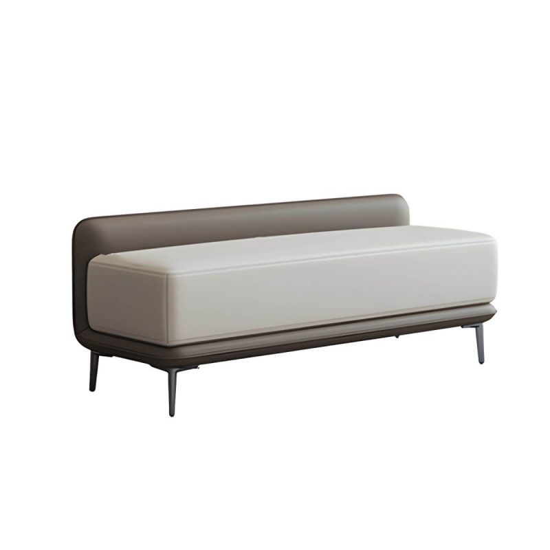 "Wood Rectangle Upholstered Beige Contemporary Solid Color Indoor Standard Footstool - 4 Piece Set Top Layer Leather 47"L x 18"W x 20"H"