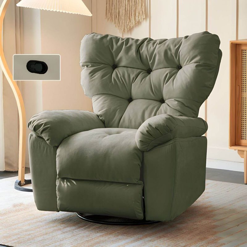 "Faux Leather Wing Chair Recliner Adjustable Wingback Recliner with Tufted Back - Dark Green Swivel Rocker Manual - Push Button"