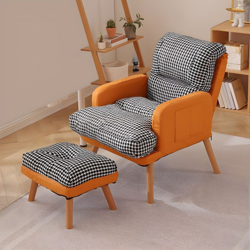 "Ergonomic Solid Color Modern Recliner with Lumbar Support and Storage, featuring Wood Legs - 28"L x 21"W x 39"H Gray Deck Chair Cotton and Linen"