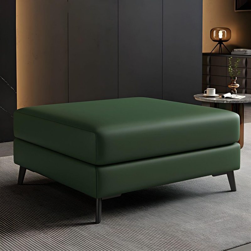 "Modern Standard Ottoman in Faux Leather with Solid Color and Wood Frame - 1 Piece Dark Green 31"L x 23"W x 16"H"
