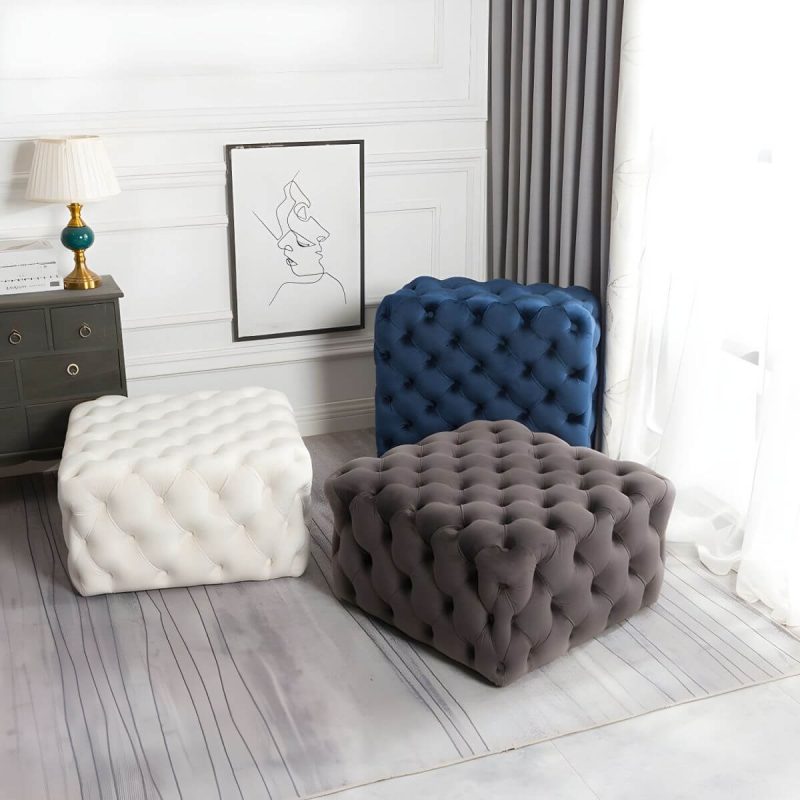 "Tufted Upholstered Fabric Square Contemporary Solid Color Indoor Standard Footstool - 4 Piece Set Coffee 31.5"L x 31.5"W x 16.5"H"
