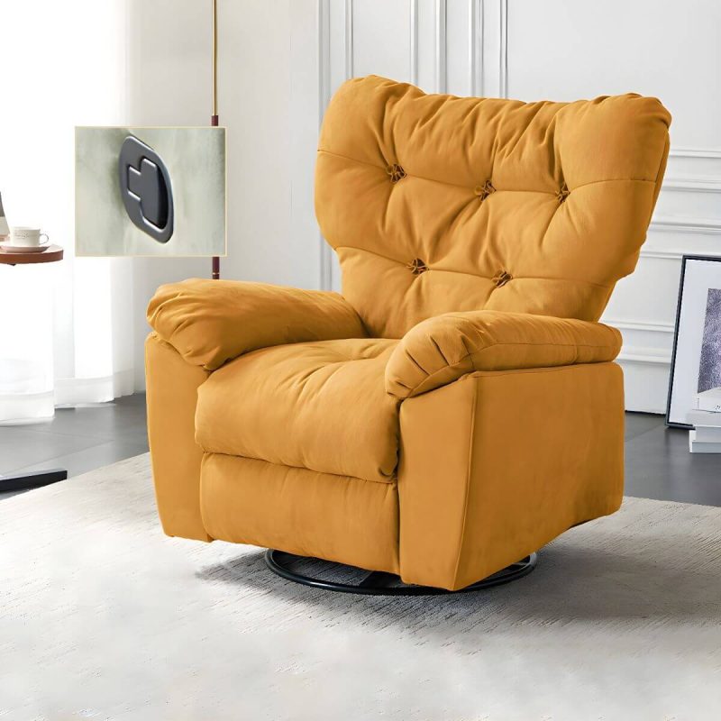 "Ergonomic Suede Modern Recliner with Tufted Back and Adjustable Lumbar Support - Manual - Handle/Lever Standard (No Motion) Yellow"