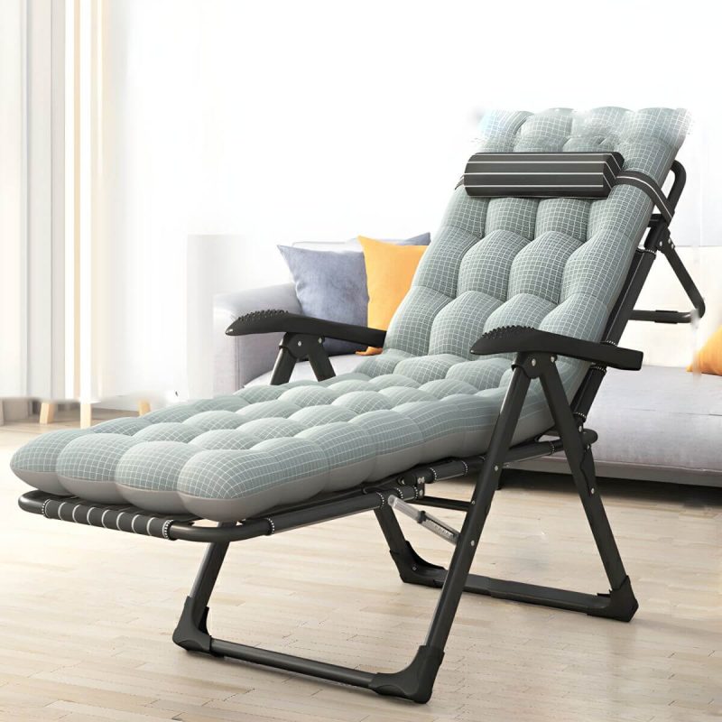 "Small Modern Recliner with Massage Function and Striped Pattern, featuring Metal Legs - Black Green Recliner & Cushion"