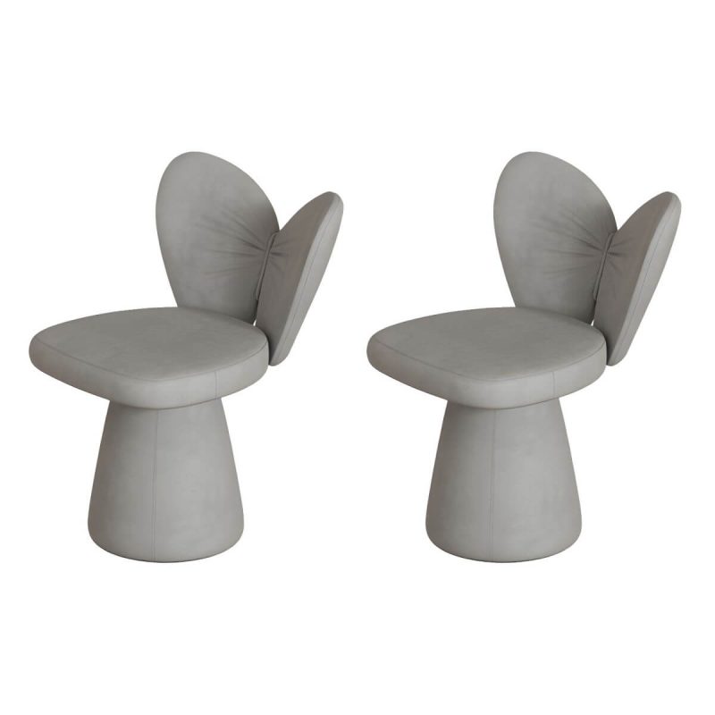"Modern High-Back Upholstered Vanity Stool with Wood frame and Swivel Feature - Light Gray 2 Piece Set"