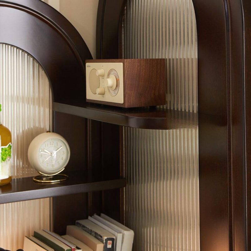 "Detached Cocoa Corner Accent Cabinet with 4 Exterior Shelves, Glass-panel Door, 1 Cabinet & Pull Knobs, 21"L x 21"W x 79"H"